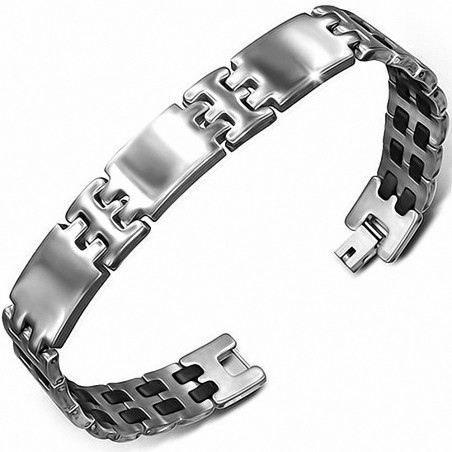 Bracelet homme plaque acier et maillons panthère