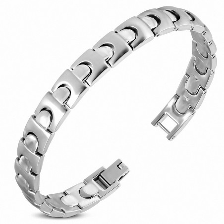 Bracelet homme en acier argenté maille façon puzzle