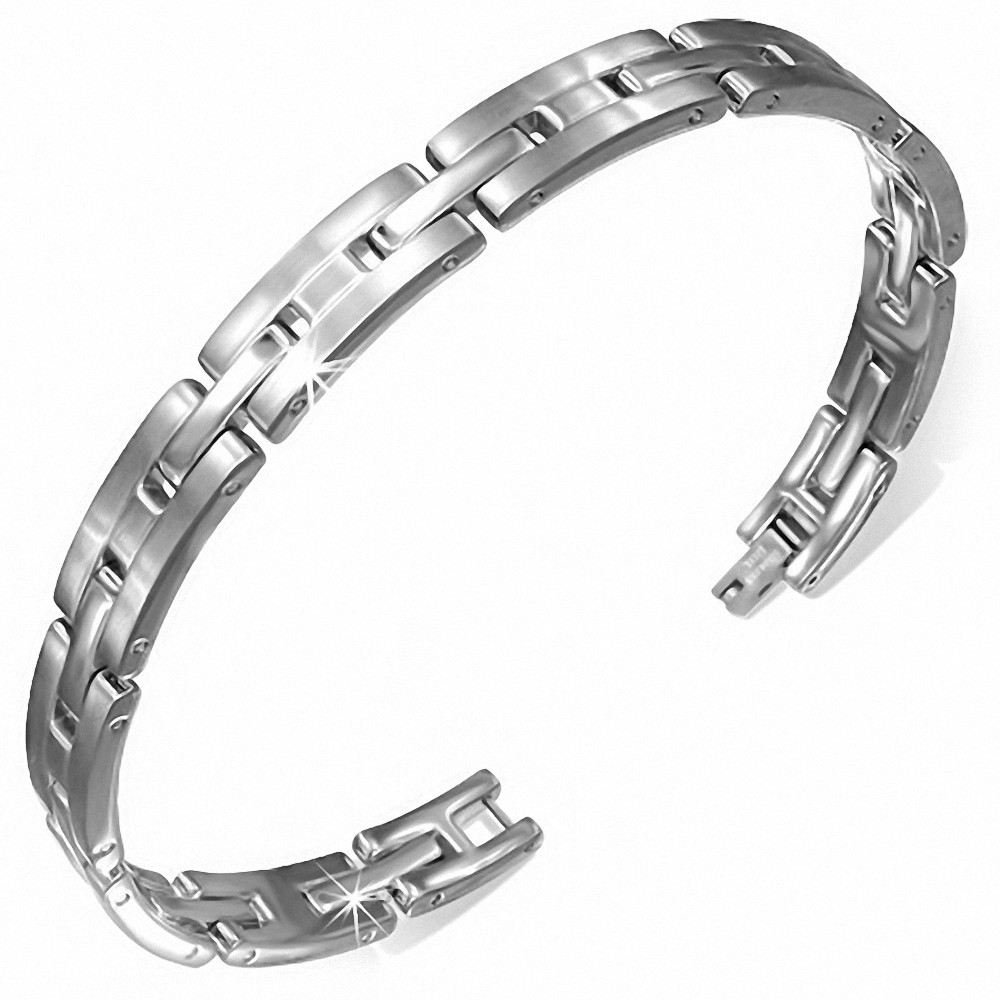 Bracelet pour hommes en acier avec plaque en forme de H