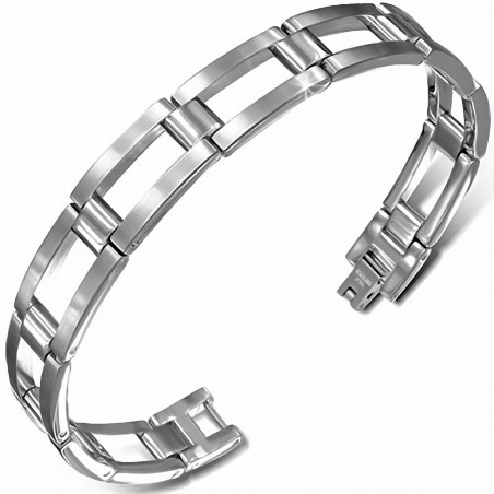 Bracelet pour hommes en acier plaques rectangulaires creusées mat