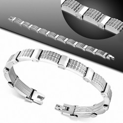 Bracelet pour hommes en acier avec plaques rainurées