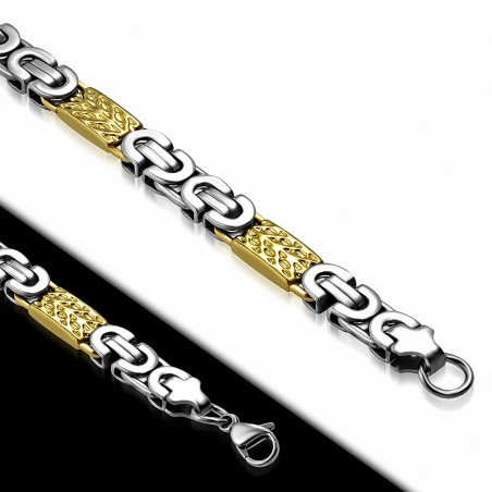 Bracelet homme acier argenté et doré maille byzantine largeur 8 mm