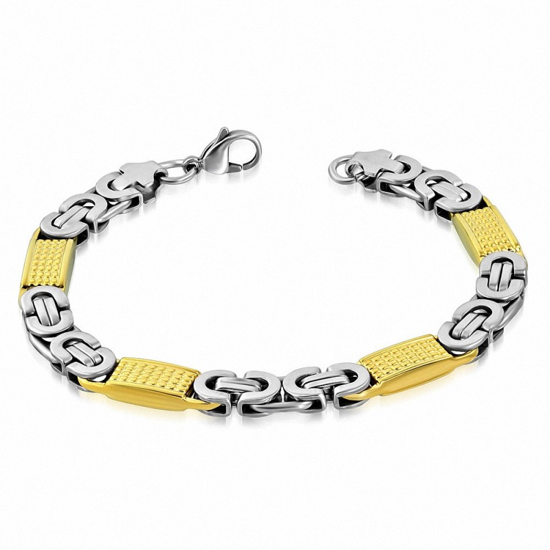 Bracelet homme en acier argenté et doré maille byzantine largeur 8 mm Bracelet homme en acier argenté et doré maille byzantine largeur 8 mm