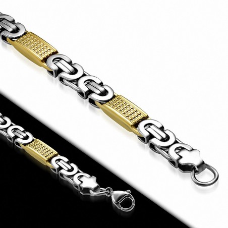 Bracelet homme en acier argenté et doré maille byzantine largeur 8 mm