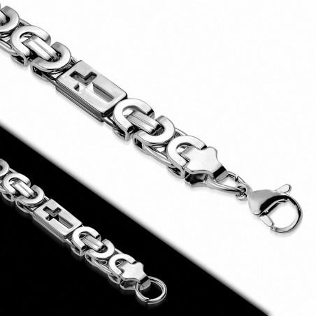 Bracelet homme acier argenté croix et maille byzantine largeur 8 mm