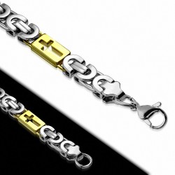 Bracelet homme argenté et doré croix maille byzantine largeur 6 mm