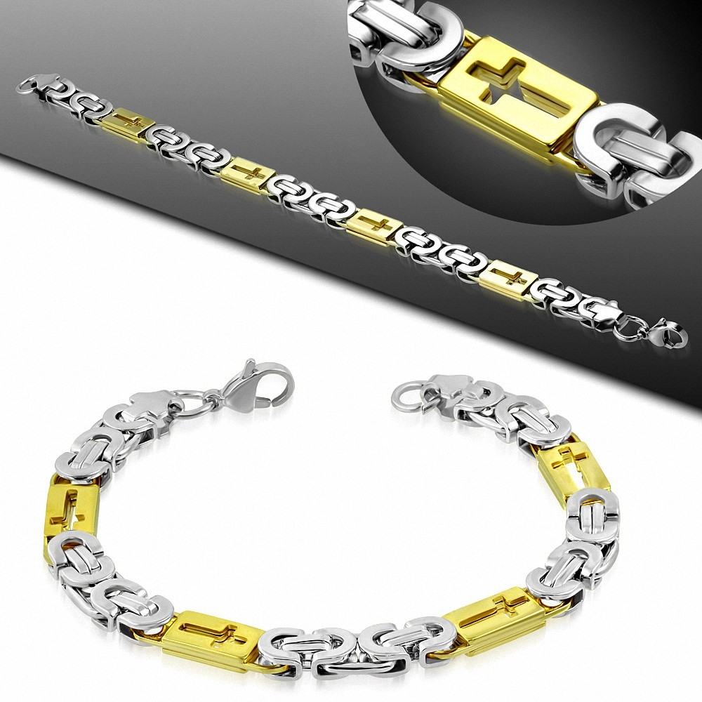 Bracelet homme argenté et doré croix maille byzantine largeur 8 mm