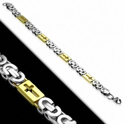 Bracelet homme argenté et doré croix maille byzantine largeur 8 mm
