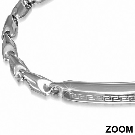 Bracelet homme en acier plaque avec motif clef grecque