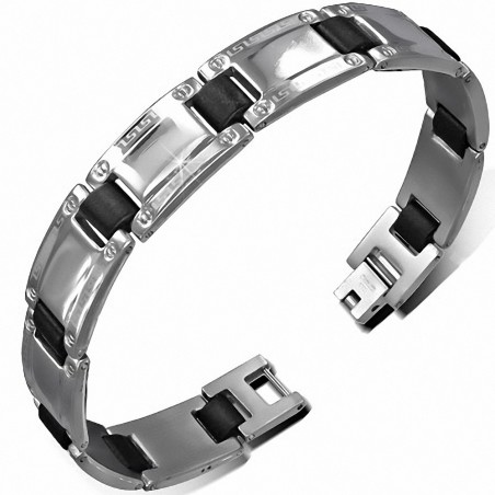 Bracelet homme en acier argenté avec maillons noirs