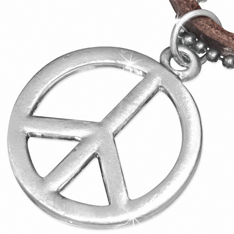 Chaine homme militaire en cuir marron avec pendentif peace