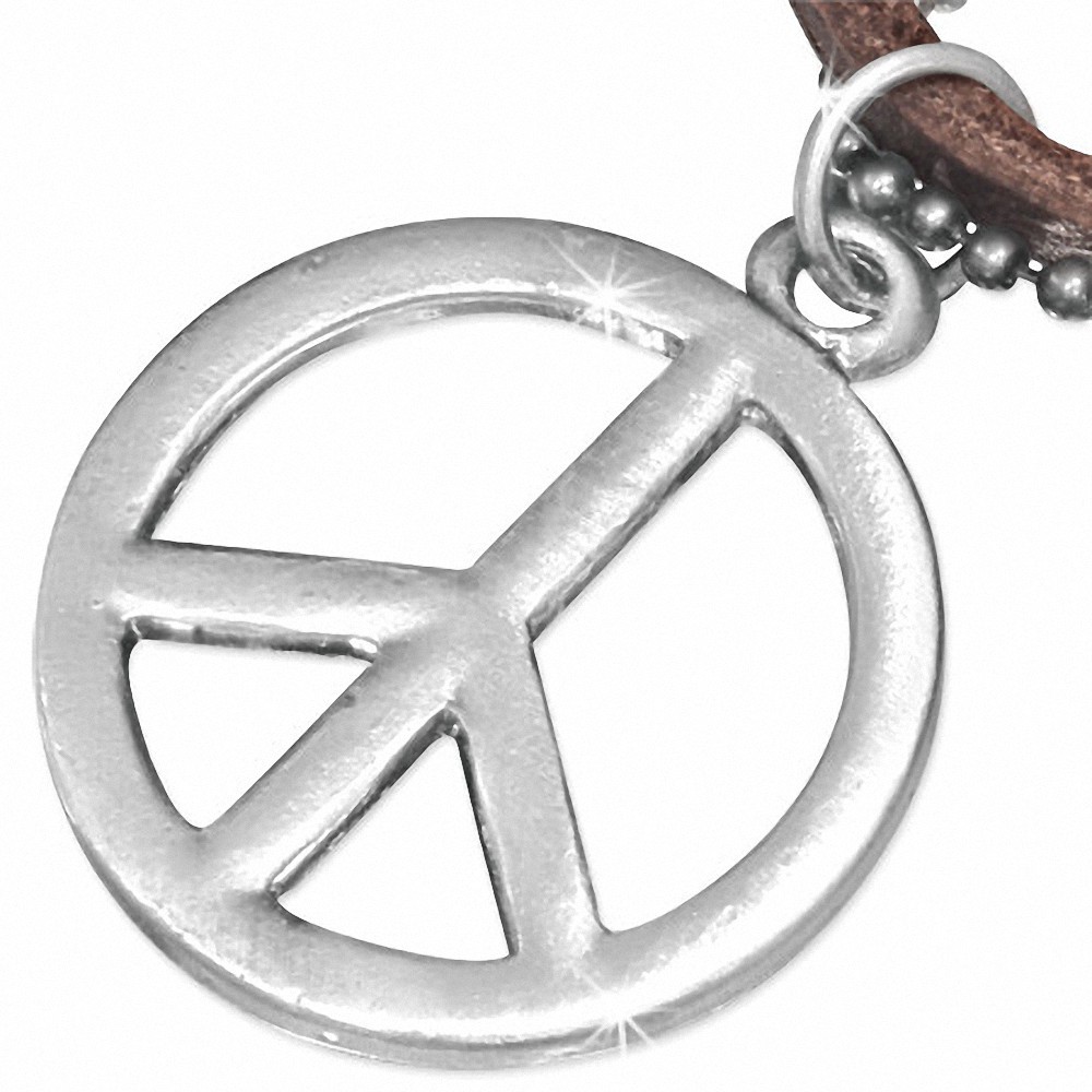 Chaine homme militaire en cuir marron avec pendentif peace