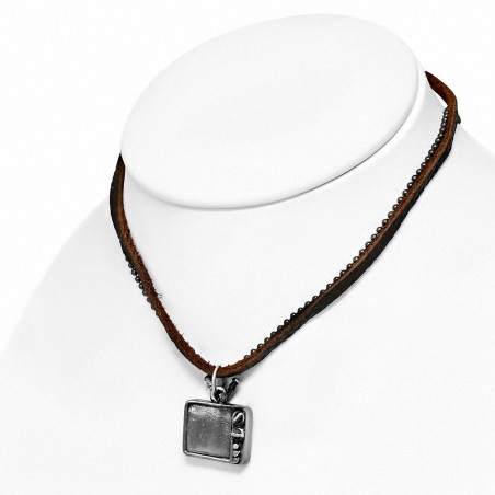 Chaine militaire homme en cuir marron avec pendentif télévision