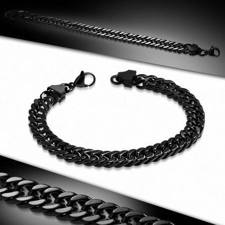 Bracelet pour hommes en acier noir maille franco de 9 mm