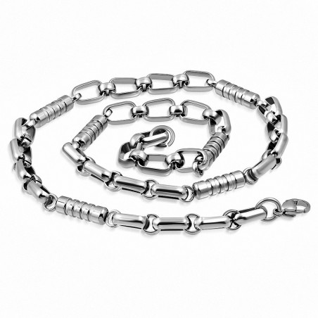 Chaine hommes en acier maille fantaisie tubes 54 cm x 8 mm