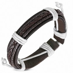 Bracelet homme en cuir marron avec cordes tressées marron et blanc