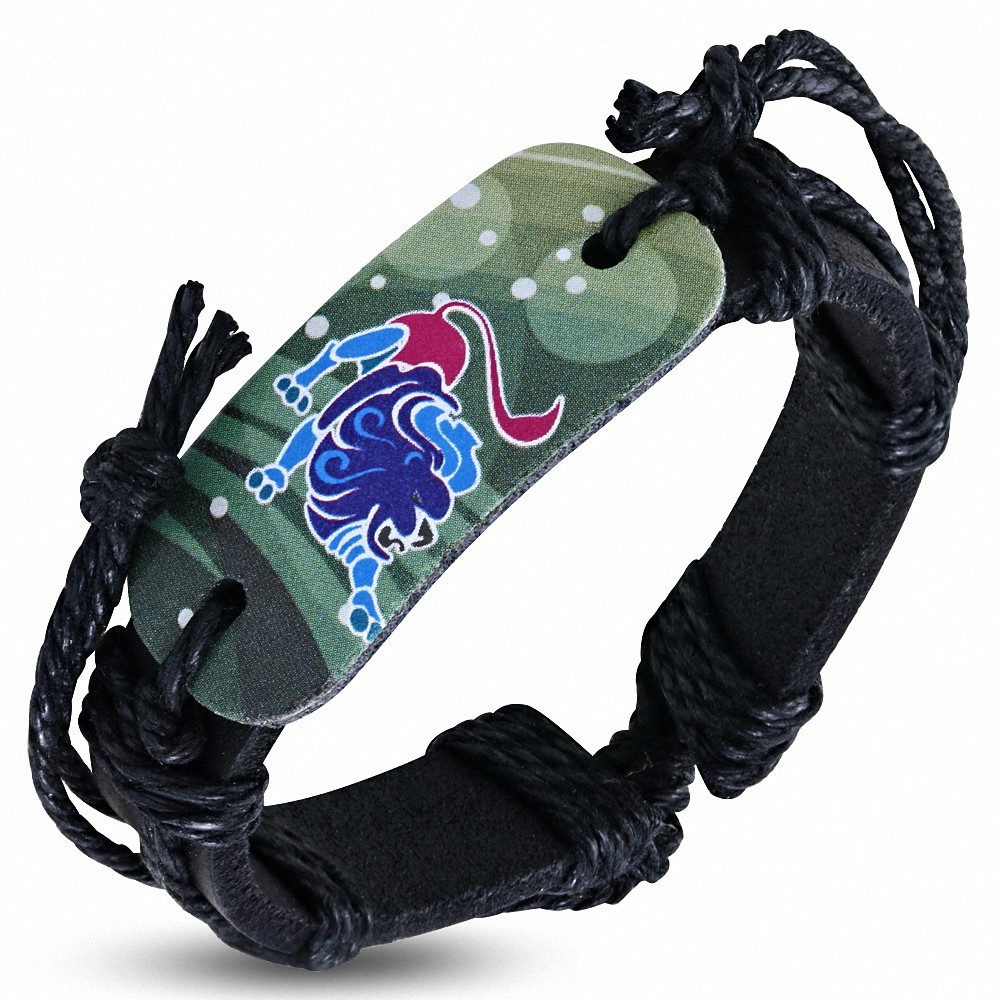 Bracelet homme en cuir noir Zodiaque Lion