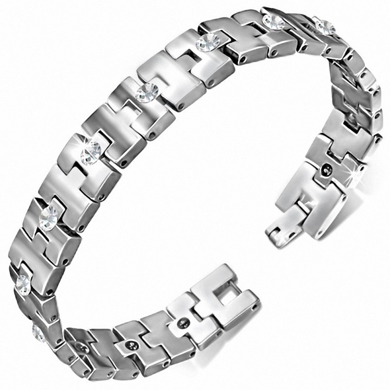 Bracelet homme en Tungstène magnétique avec pierres en zircon