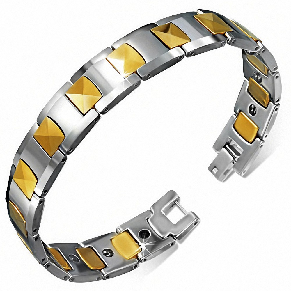 Bracelet homme magnétique en Tungstène avec maillons dorés