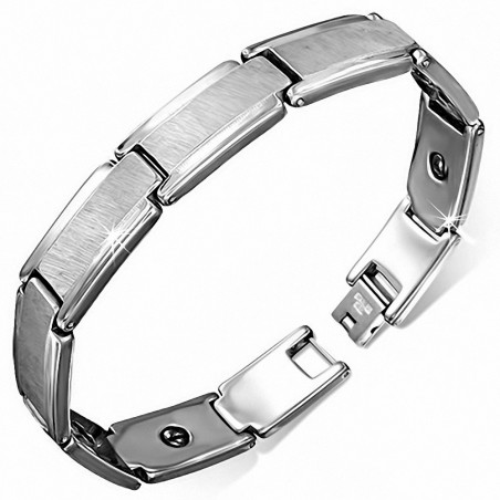 Bracelet homme en Tungstène plaques centre mat