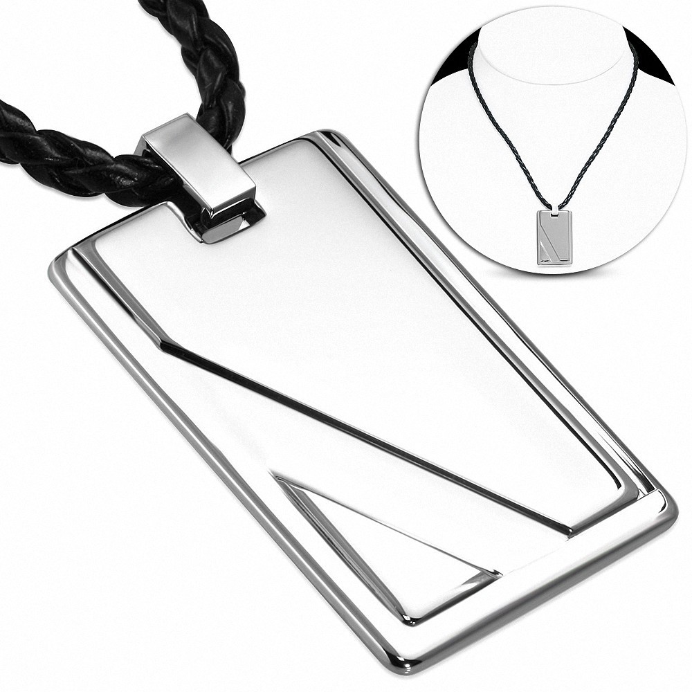 Collier homme cordon noir et pendentif tag en tungstène