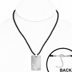 Collier homme cordon noir et pendentif tag en tungstène