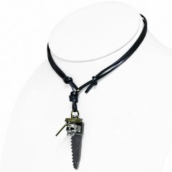 Collier homme cuir pendentif crane et scie