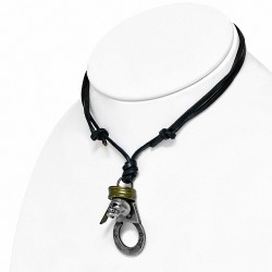 Collier homme cuir pendentif menotte et crane