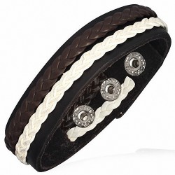 Bracelet homme cuir 2 tresses blanc/chocolat