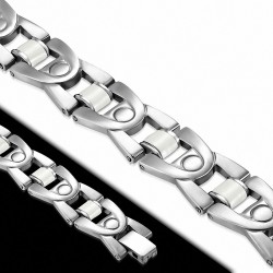 Bracelet homme maille H arrondie caoutchouc blanc