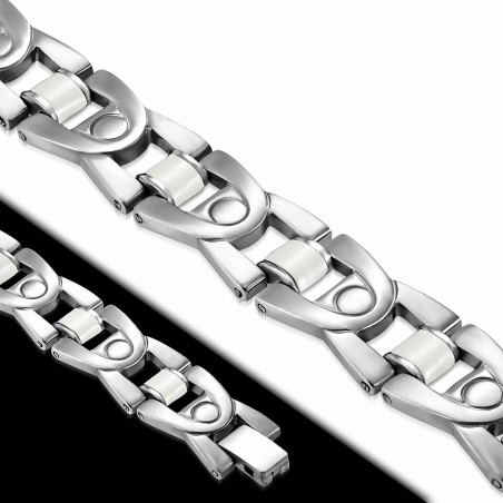 Bracelet homme maille H arrondie caoutchouc blanc