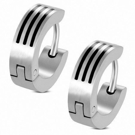 Boucles d'oreilles homme en acier 3 bandes