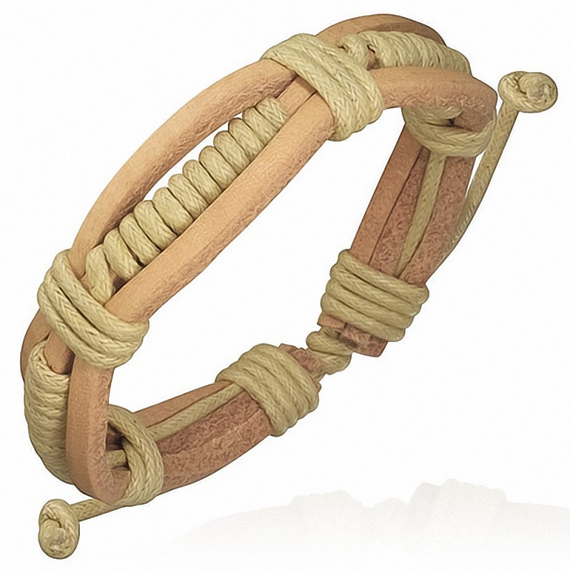 Bracelet homme cuir beige corde sable enroulée Bracelet homme cuir beige corde sable enroulée