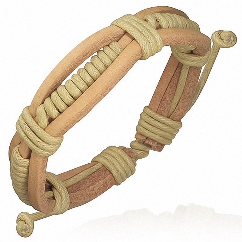 Bracelet homme cuir beige corde sable enroulée