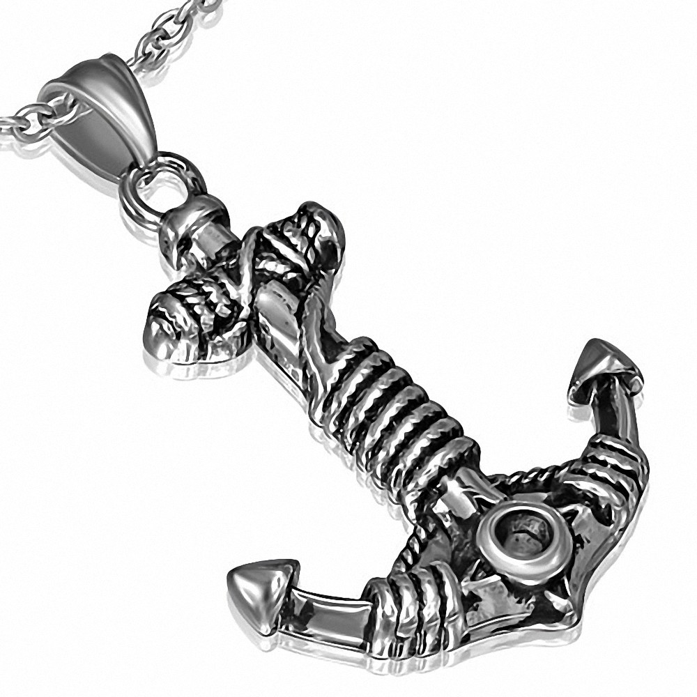 Pendentif homme biker ancre marine