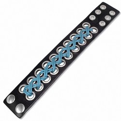 Bracelet homme cuir noir rivets corde bleue