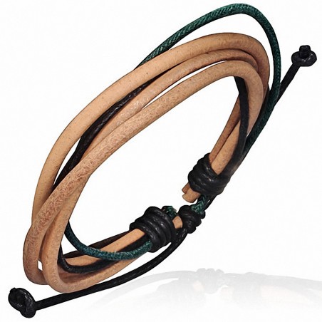 Bracelet homme cuir clair corde noire et vert foncé