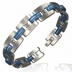 Bracelet homme acier liens caoutchouc bleu