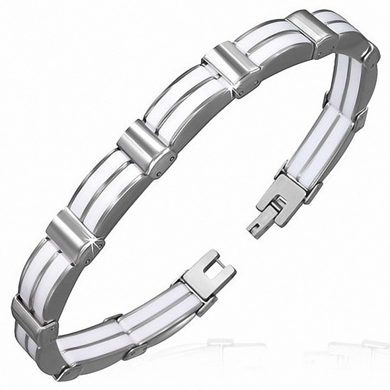 Bracelet homme acier et caoutchouc blanc Bracelet homme acier et caoutchouc blanc
