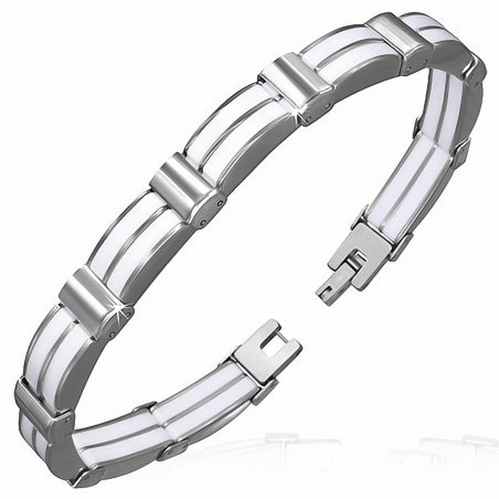 Bracelet homme acier et caoutchouc blanc