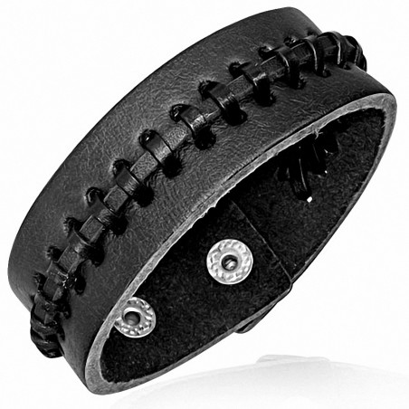 Bracelet homme cuir noir lanière noire