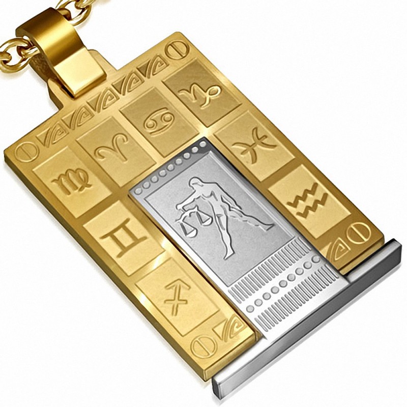 Pendentif homme plaque zodiac balance argenté/doré