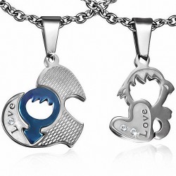 Pendentif couple signe homme bleu/argenté