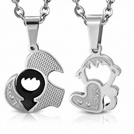 Pendentif couple signe homme noir/argenté