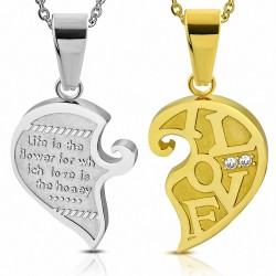 Pendentif couple coeur Love argenté doré