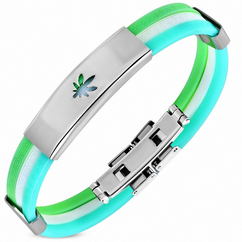 Bracelet homme caoutchouc tricolore plaque cannabis Bracelet homme caoutchouc tricolore plaque cannabis